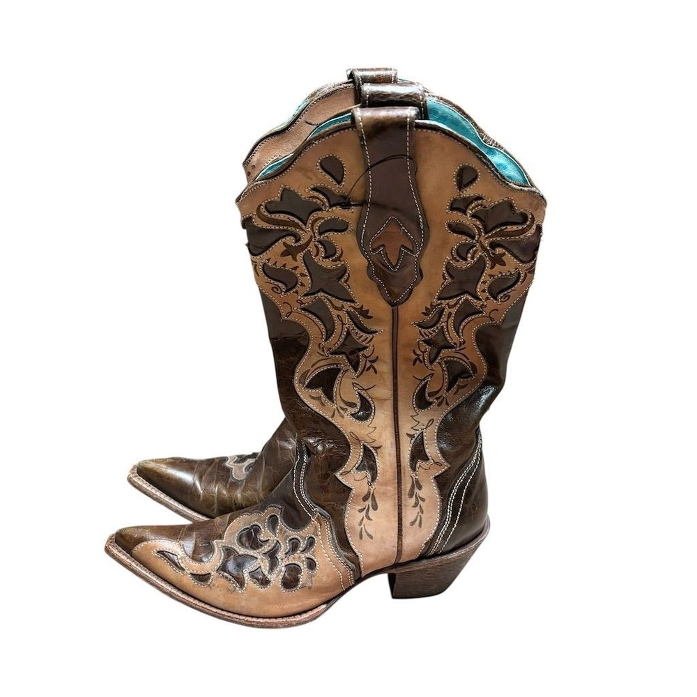 Corral‎ Vintage Women's Western Boots Brown Leather Inlay Snip Toe Size 8.5 M